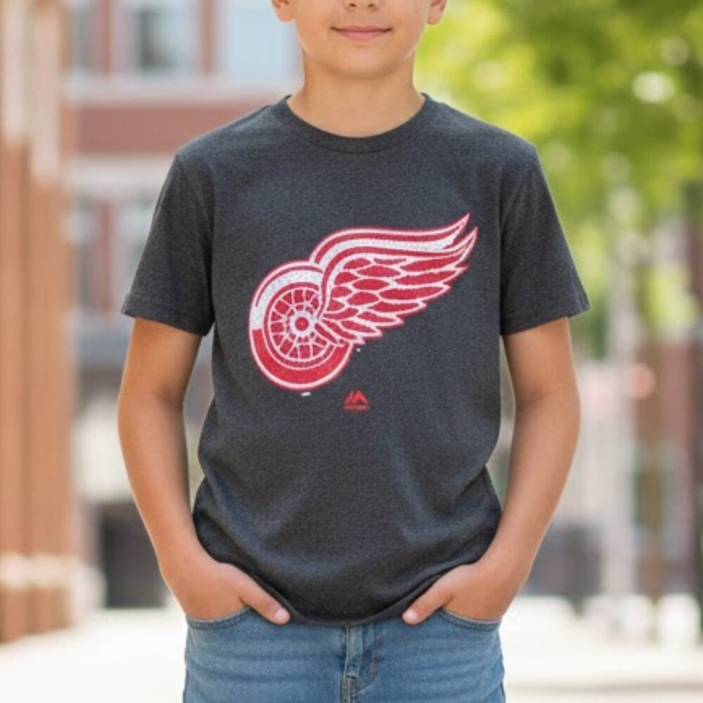 Detroit Red Wing NHL Youth Boys T-Shirt Grey Sz L